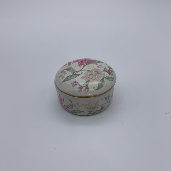 Vintage Prima Otagiri Japan Porcelain Pink White Floral With Gold Rim TrinketBox - Picture 3 of 12